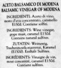 Ingredients of balsamic vinegar IGP